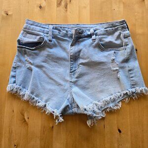 No Bo No Boundaries Mid Rise LIght Blue Jean Shorts Sz Large L 13 Distressed